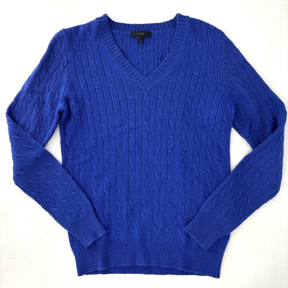 J. Crew Cable Knit Sweater‎ Wool Blend Small Royal Blue Soft Preppy Quiet Luxury